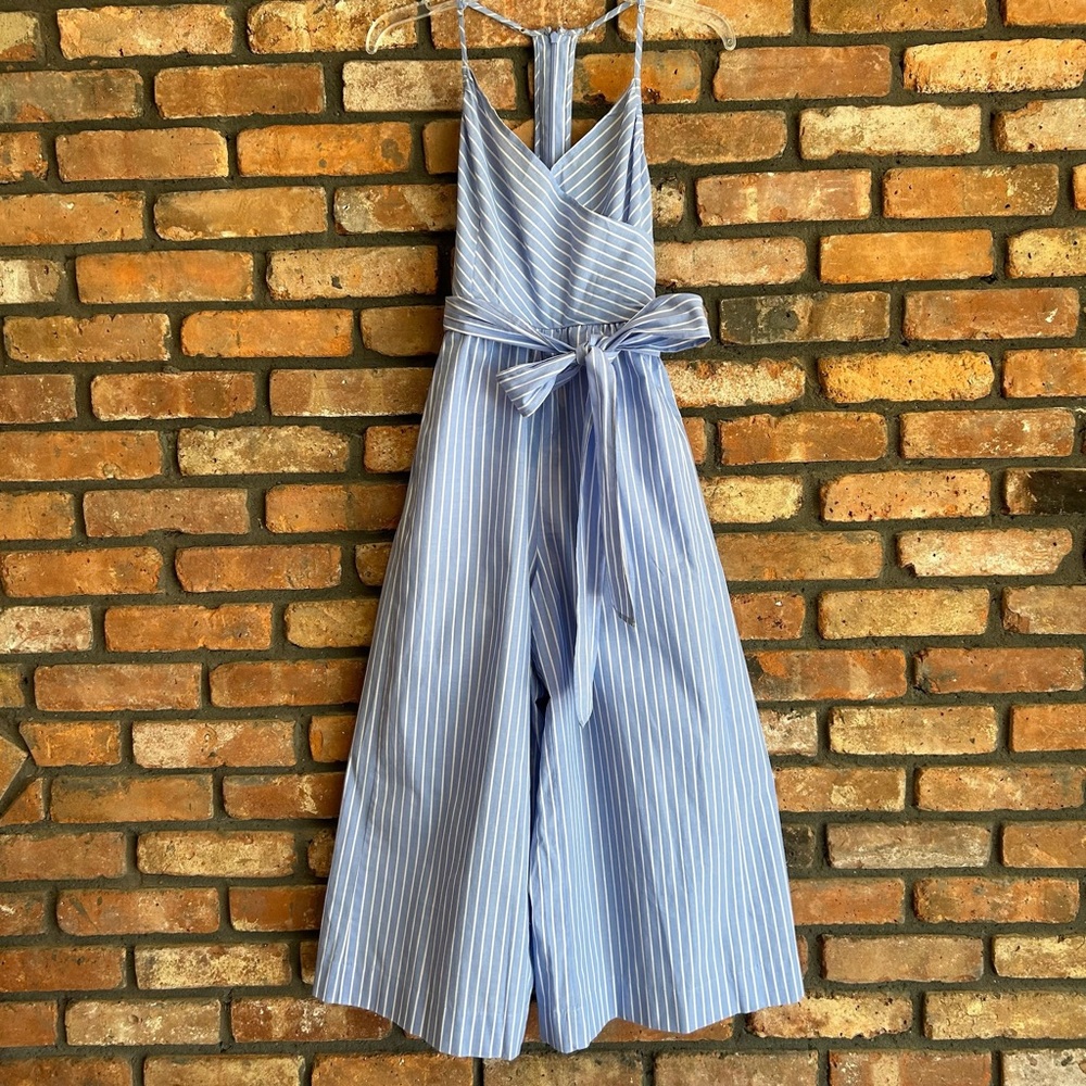 Anthropologie Blue Halter Jumpsuit with Wide Legs